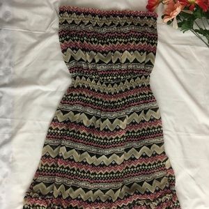 Strapless Printed Ruffle Hem Dress